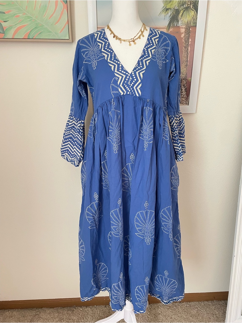 The Fox and The Mermaid Block Printed Dress - Bhavani in Egyptian Blue Small - Picture 2 of 8